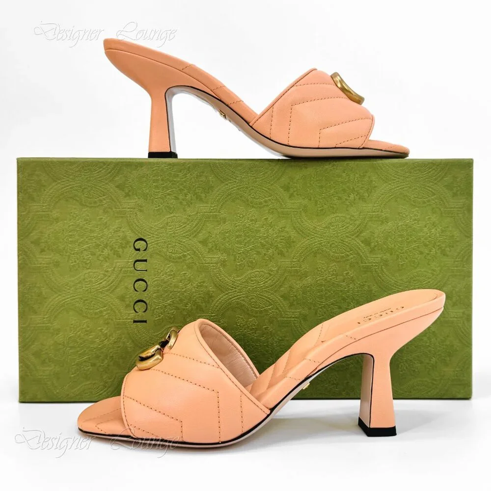 NEW GUCCI GG Marmont Matelasse Leather Mules Sandals Peachy Chic EU 40.5 US 10.5